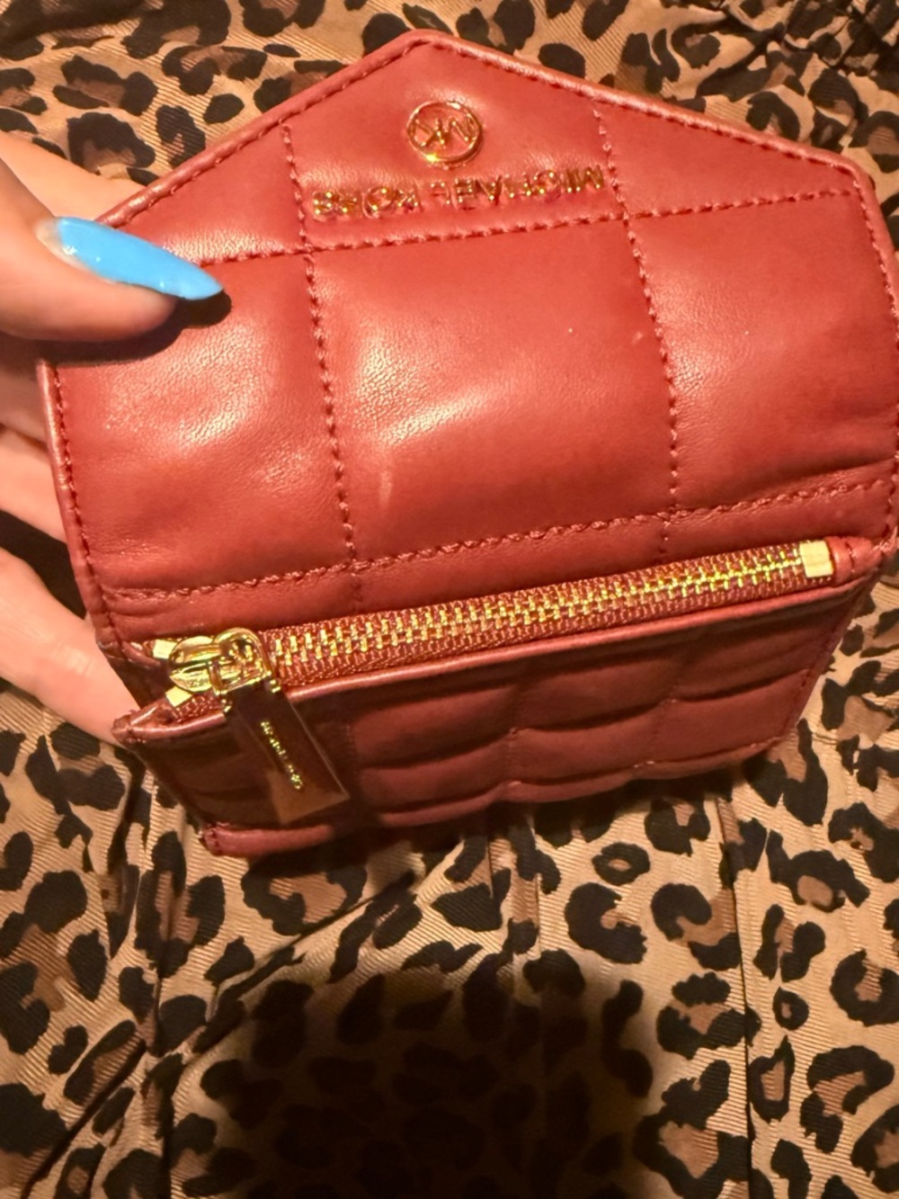 Michael Kors Quilted burgendy Envelope Wallet with Gold Hardware Authentic - Picture 13 of 14
